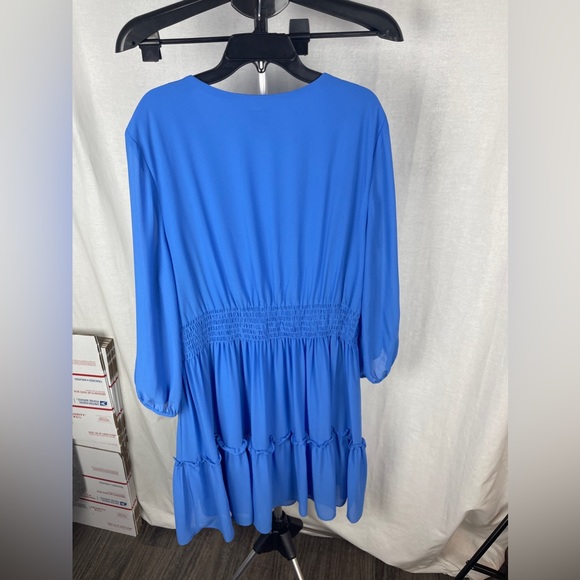 TAYLOR Blue Stretch Smocked Tiered-Hem Dress Size 16 NWT - Picture 10 of 11